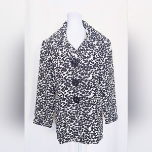 An Ren Size XL Quilted Blazer Floral Print Black White Oversize Buttons